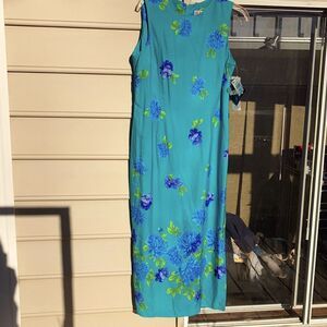 NWT R&K Originals floral print maxi dress zip back color aqua green